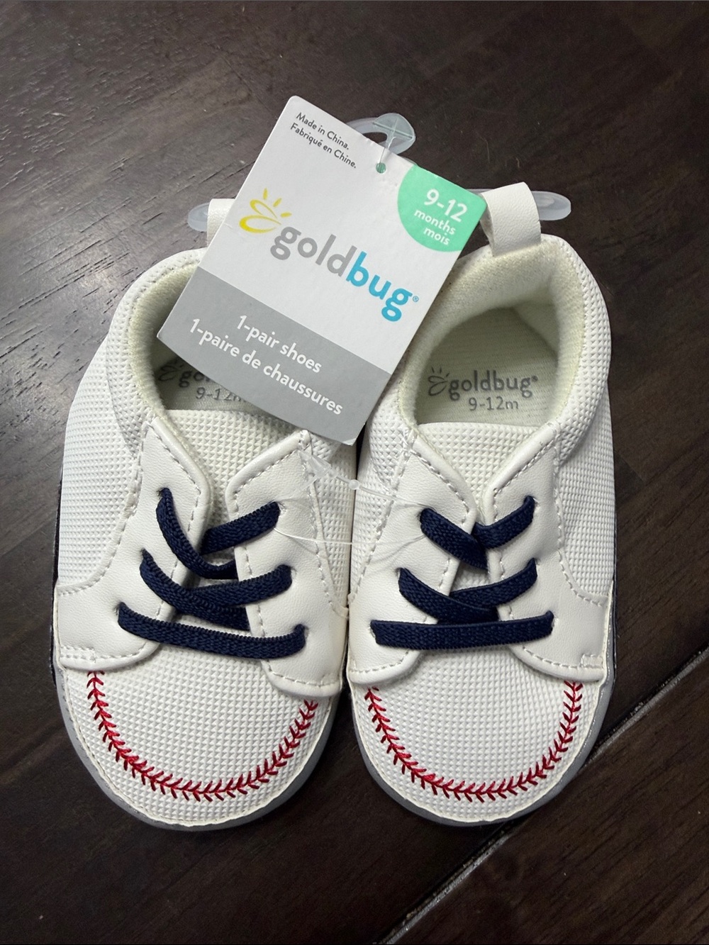 Goldbug White Baby Sneakers with Navy Laces and Red Stitch Detail (9-12M)